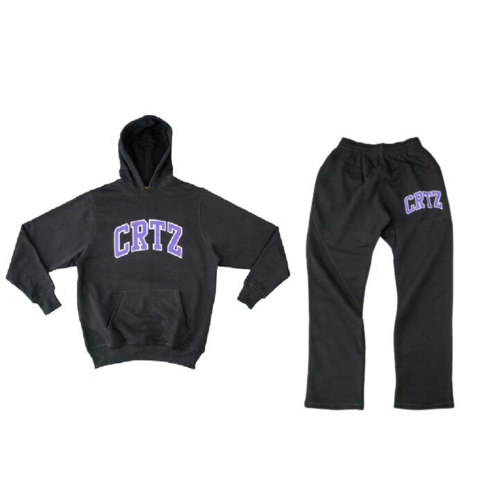 Corteiz Dropout Tracksuit – Black/Purple